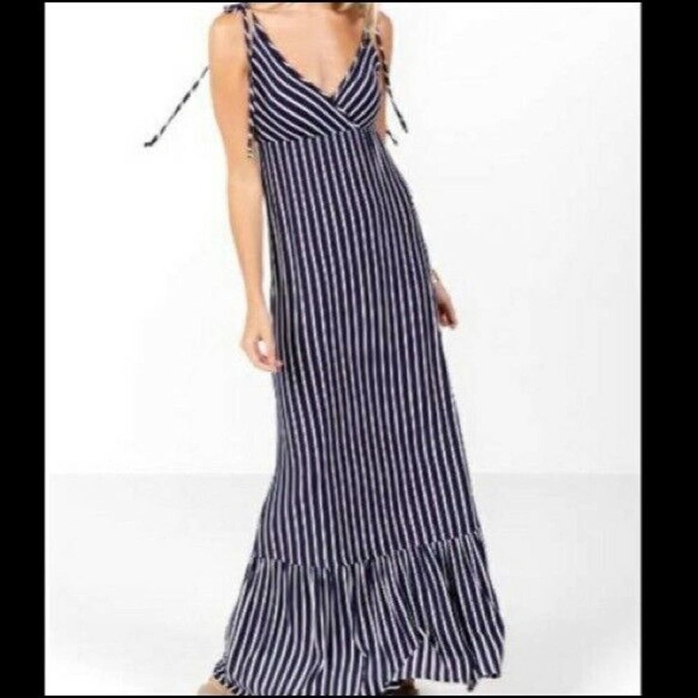 Francescas Alya Maxi Dress Stripe Ruffle Hem New
